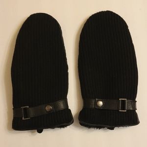 Calvin Klein Faux Fur Lined Leather and Polyester Blend Mittens